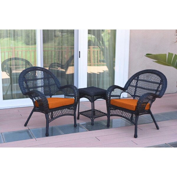 Propation W00211-2-CES016 3 Piece Santa Maria Black Wicker Chair Set; Orange Cushion PR1081420 - main